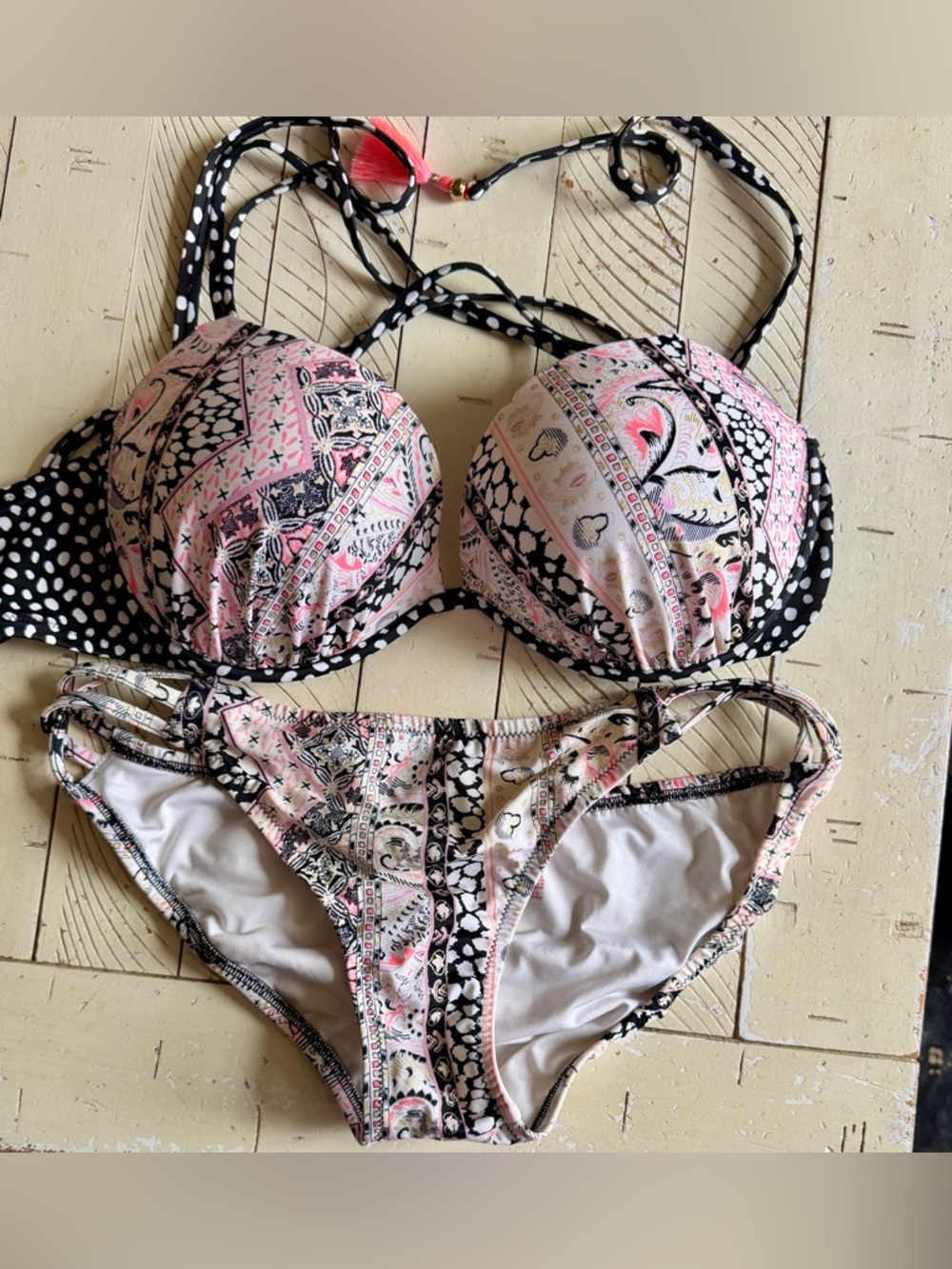 Victoria Secret Padded Strappy Top Knockout Iconic Paisley Boho Bikini Set